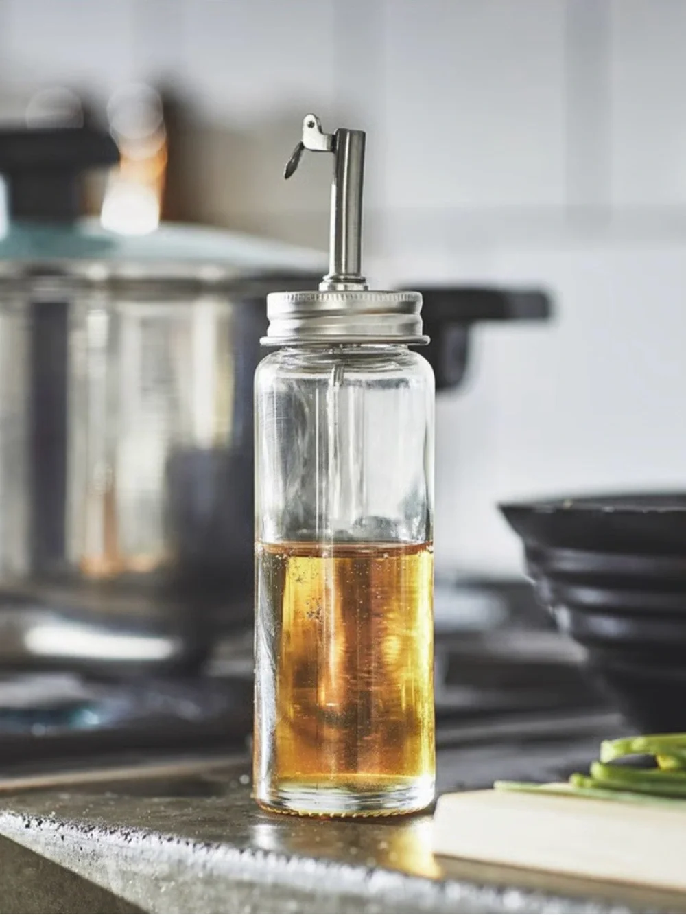 IKEA CITRONHAJ Oil/vinegar bottle, clear glass/stainless steel, 6 1/4
